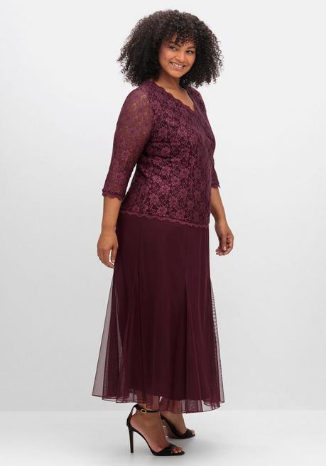 Sheego Abendkleid Mit Spitzenoberteil Und Chiffonrock - Aubergine Sheego