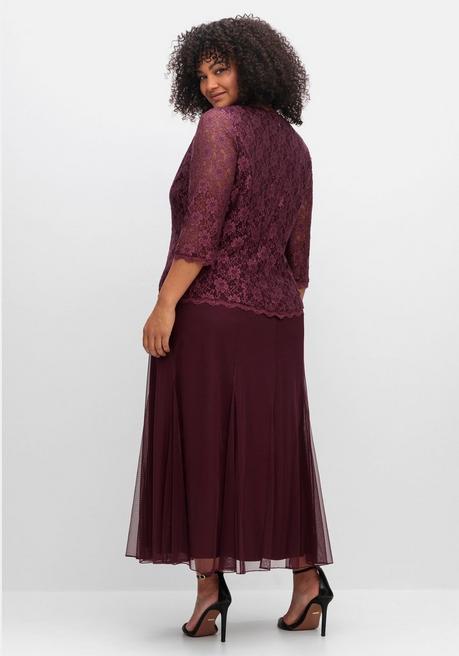Sheego Abendkleid Mit Spitzenoberteil Und Chiffonrock - Aubergine Sheego