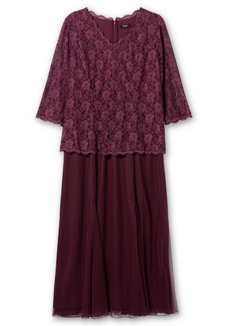 Sheego Abendkleid Mit Spitzenoberteil Und Chiffonrock - Aubergine Sheego