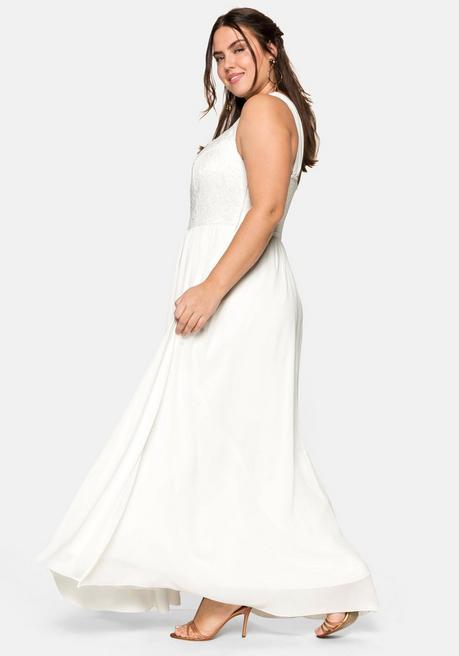 Sheego Abendkleid Mit Spitzenoberteil Und Chiffonrock - Offwhite Sheego