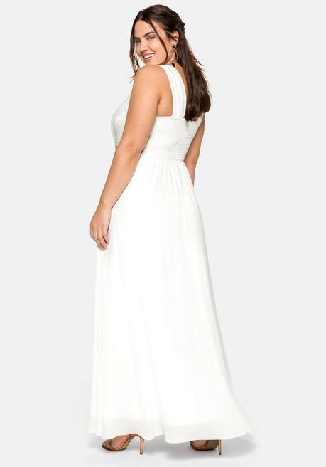 Sheego Abendkleid Mit Spitzenoberteil Und Chiffonrock - Offwhite Sheego