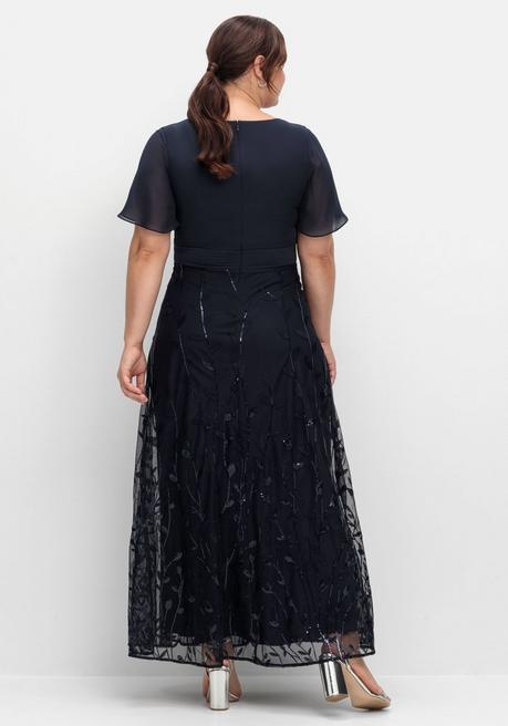 Sheego Abendkleid Mit Stickerei Und Pailletten Am Rock - Tiefblau Sheego