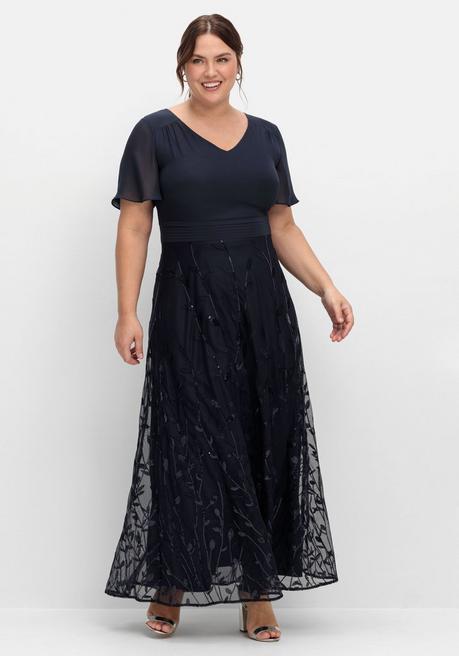 Sheego Abendkleid Mit Stickerei Und Pailletten Am Rock - Tiefblau Sheego