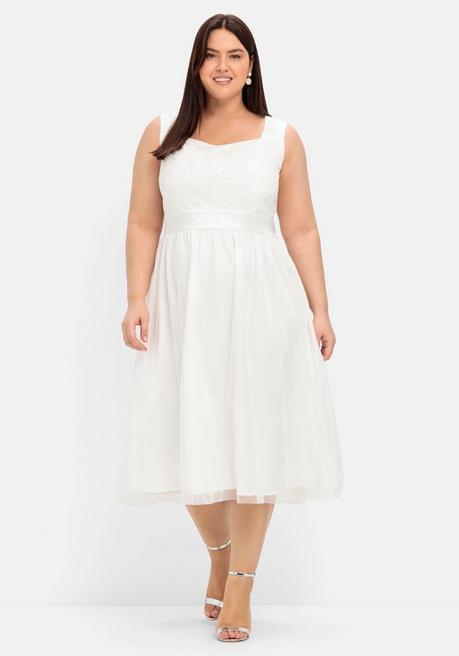 sheego Abendkleid mit Stickerei und Perlen - offwhite sheego