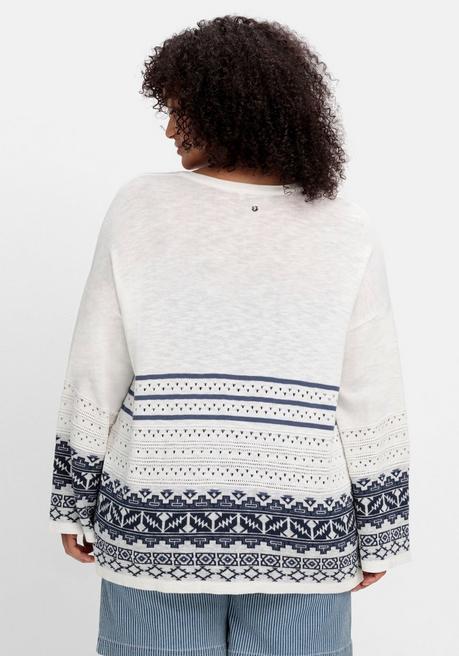 Sheego Ajour-Strickjacke Mit Bindeband, In A-Linie - Weiß Gemustert Sheego