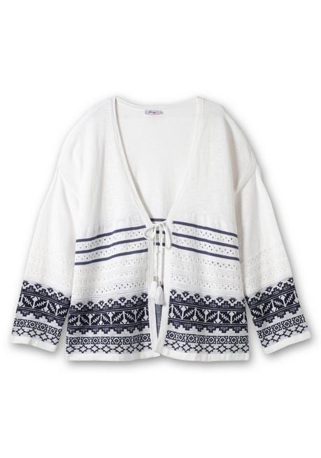 Sheego Ajour-Strickjacke Mit Bindeband, In A-Linie - Weiß Gemustert Sheego