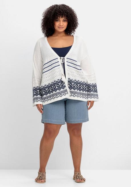 Sheego Ajour-Strickjacke Mit Bindeband, In A-Linie - Weiß Gemustert Sheego