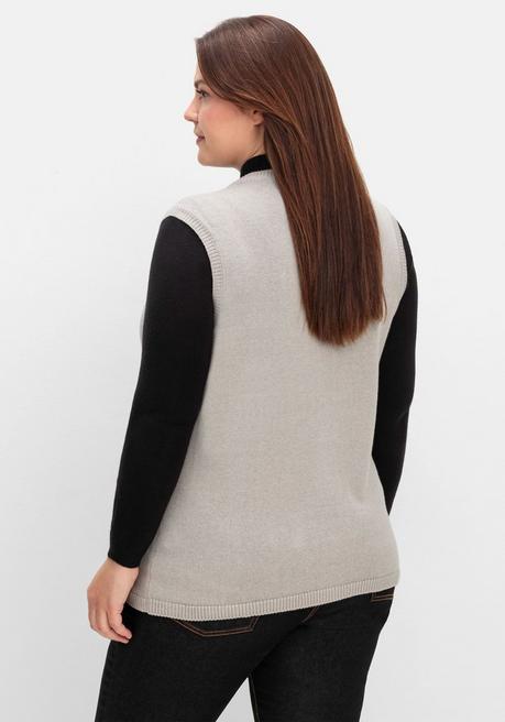 Sheego Ärmellose Strickweste Mit Reißverschluss - Steingrau Sheego