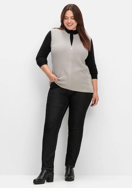 Sheego Ärmellose Strickweste Mit Reißverschluss - Steingrau Sheego