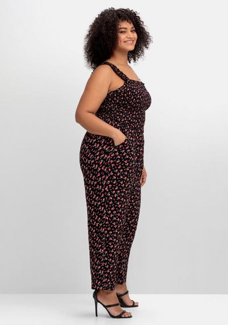 Sheego By Joe Browns Ärmelloser Overall Mit Blümchendruck Und Weitem Bein - Schwarz Gemustert Sheego