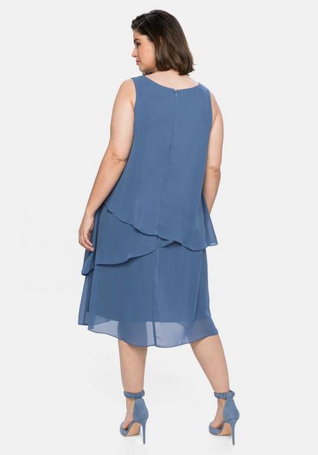 Sheego Ärmelloses Cocktailkleid Im Lagenlook - Rauchblau Sheego