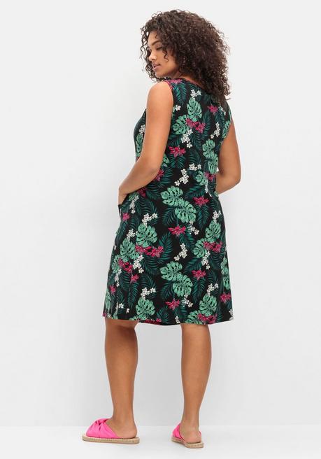 Sheego Ärmelloses Jerseykleid Mit Fronttaschen - Schwarz Gemustert Sheego