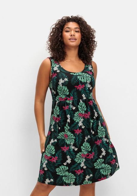 Sheego Ärmelloses Jerseykleid Mit Fronttaschen - Schwarz Gemustert Sheego