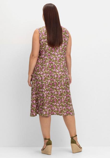 Sheego Ärmelloses Kleid Mit Blumenprint - Khaki Gemustert Sheego