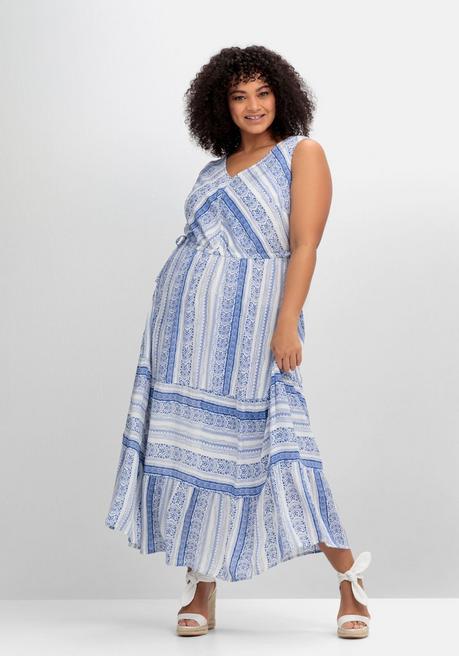 sheego by Joe Browns Ärmelloses Maxikleid mit Alloverdruck - blau gemustert sheego