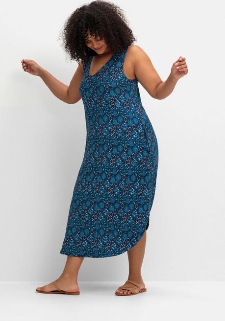 Sheego Ärmelloses Midi-Jerseykleid Mit Ornamentprint - Marine Gemustert Sheego