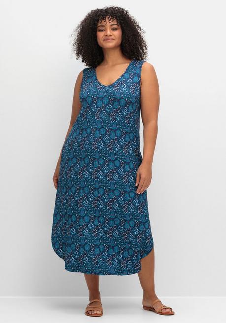 sheego Ärmelloses Midi-Jerseykleid mit Ornamentprint - marine gemustert sheego