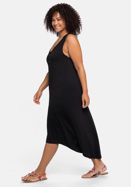 Sheego Ärmelloses Strandkleid, Hinten Länger Als Vorn - Schwarz Sheego