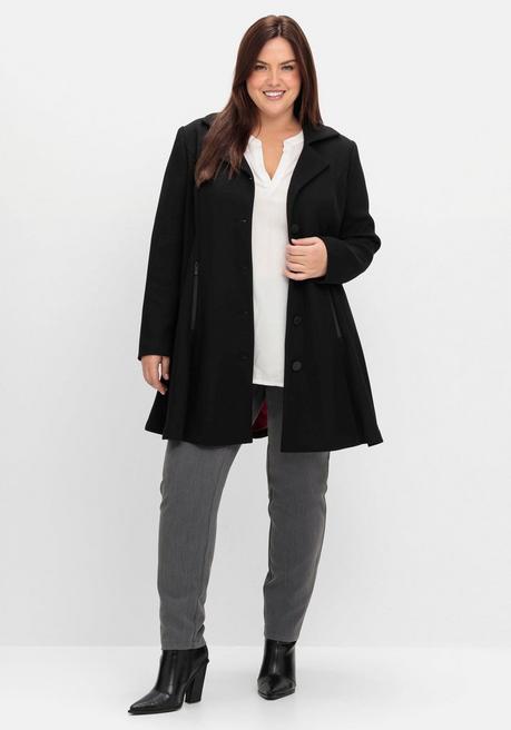 sheego Ausgestellter Kurzmantel In Twillstruktur - Schwarz Sheego