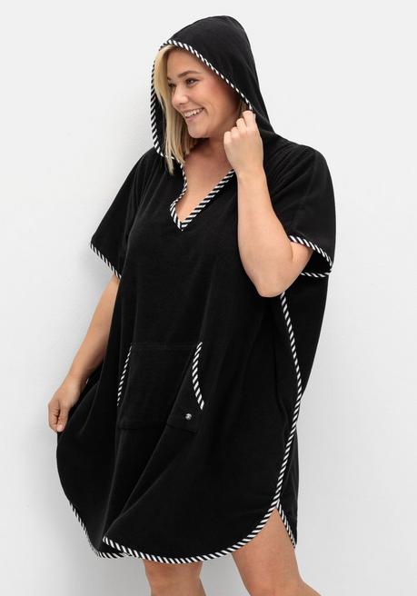 Sheego Bade-Poncho Mit Kapuze, Aus Frottee - Schwarz Sheego