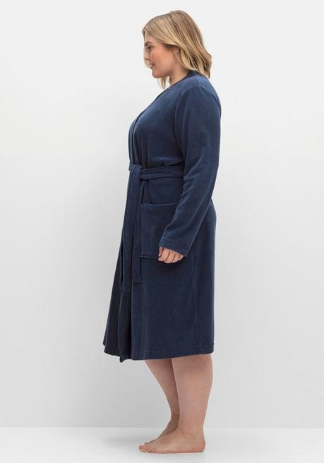 Sheego Bademantel Mit Bindegürtel, Aus Leichtem Frottee - Marine Sheego