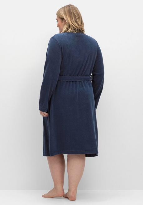 Sheego Bademantel Mit Bindegürtel, Aus Leichtem Frottee - Marine Sheego