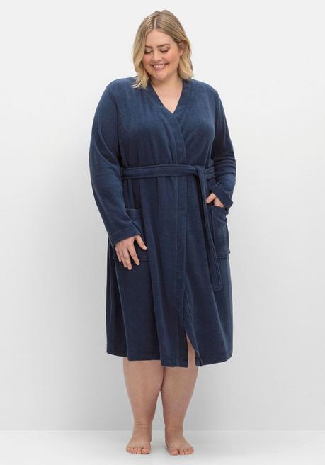 sheego Bademantel mit Bindegürtel, aus leichtem Frottee - marine sheego