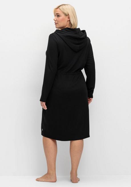 Sheego Bademantel Mit Reißverschluss Und Kapuze - Schwarz Sheego