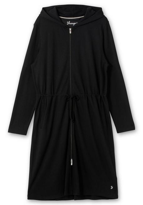 Sheego Bademantel Mit Reißverschluss Und Kapuze - Schwarz Sheego