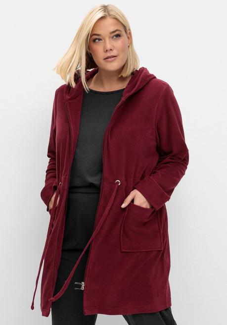 Sheego Bademantel Mit Reißverschluss Und Kapuze - Weinrot Sheego