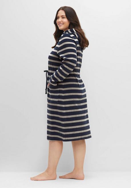 Sheego Bademantel Mit Streifen, In Leichter Frottee-Qualität - Marine-grau Sheego