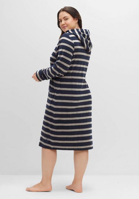 Sheego Bademantel Mit Streifen, In Leichter Frottee-Qualität - Marine-grau Sheego