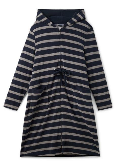 Sheego Bademantel Mit Streifen, In Leichter Frottee-Qualität - Marine-grau Sheego