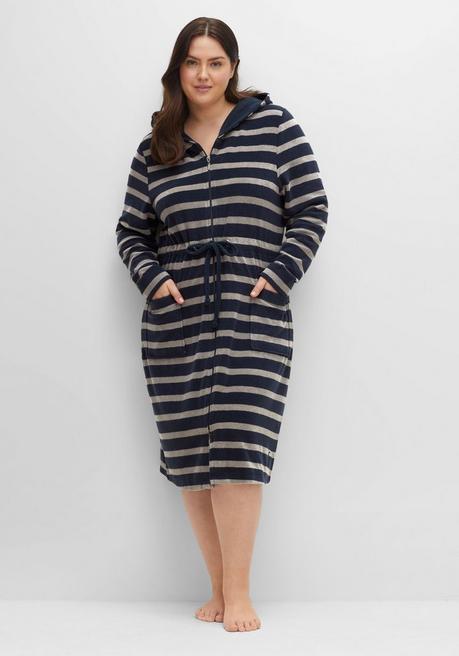 sheego Bademantel mit Streifen, in leichter Frottee-Qualität - marine-grau sheego