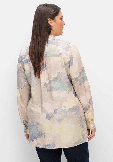 Creation L Batik-Longbluse Mit Brusttasche Und Krempelärmeln - Beigefarben Gemustert Sheego