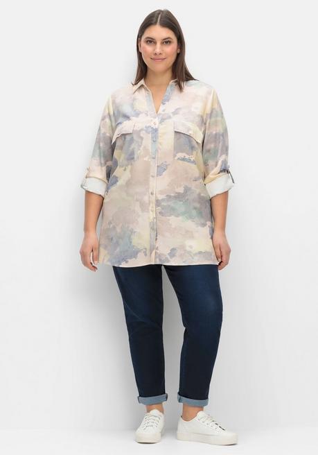 Creation L Batik-Longbluse Mit Brusttasche Und Krempelärmeln - Beigefarben Gemustert Sheego