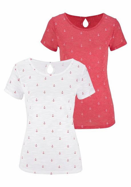 BEACH TIME T-Shirt - Rot+creme Sheego