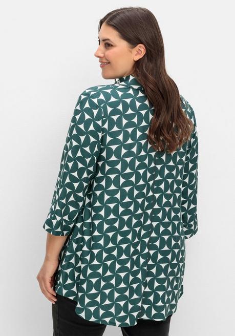 Sheego Bedruckte Bluse In Schwingender A-Linie - Tiefgrün Gemustert Sheego