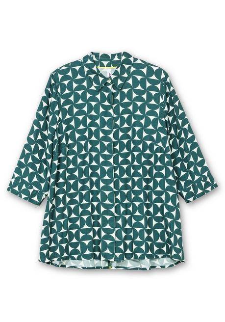 Sheego Bedruckte Bluse In Schwingender A-Linie - Tiefgrün Gemustert Sheego