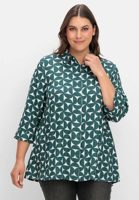 sheego Bedruckte Bluse in schwingender A-Linie - tiefgrün gemustert sheego