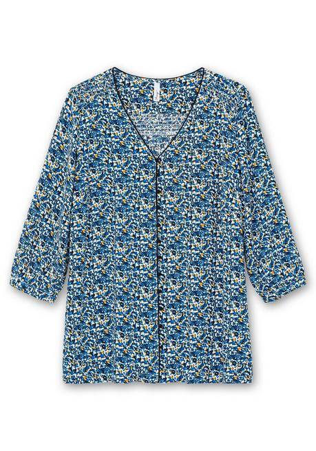 Sheego Bedruckte Bluse Mit Smok- Und Kontrastdetails - Tiefblau Gemustert Sheego