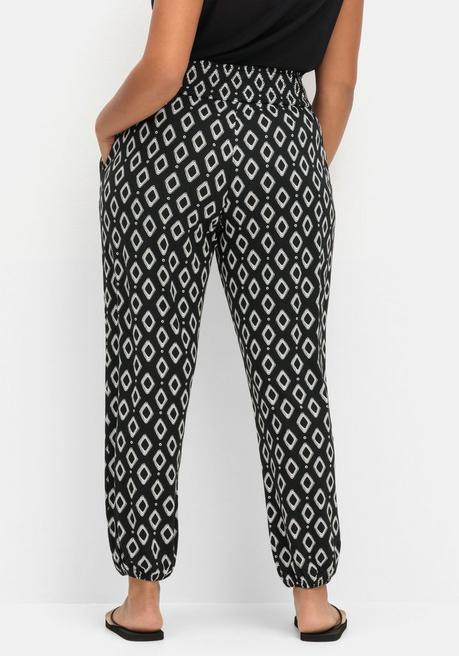 Sheego Bedruckte Jerseyhose Mit Breitem Smokbund - Schwarz Gemustert Sheego