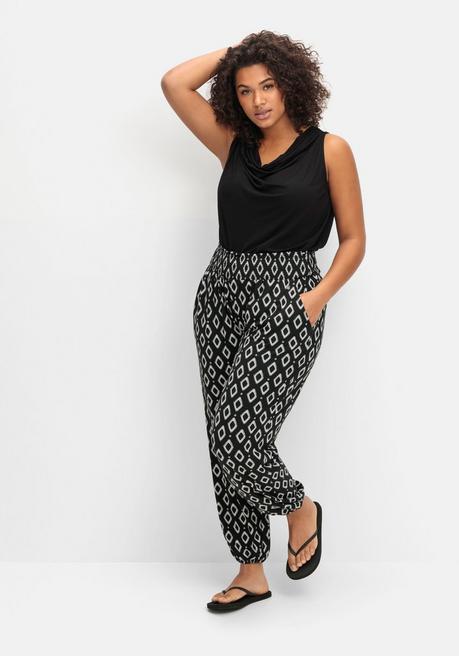 Sheego Bedruckte Jerseyhose Mit Breitem Smokbund - Schwarz Gemustert Sheego