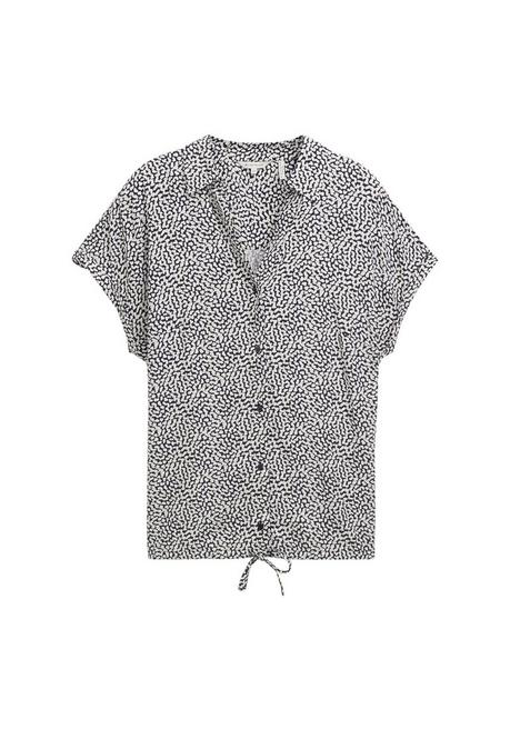 TOM TAILOR Plus Bedruckte Kurzarmbluse Mit Saum-Bindeband - Marine Gemustert Sheego