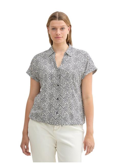 TOM TAILOR Plus Bedruckte Kurzarmbluse mit Saum-Bindeband - marine gemustert sheego