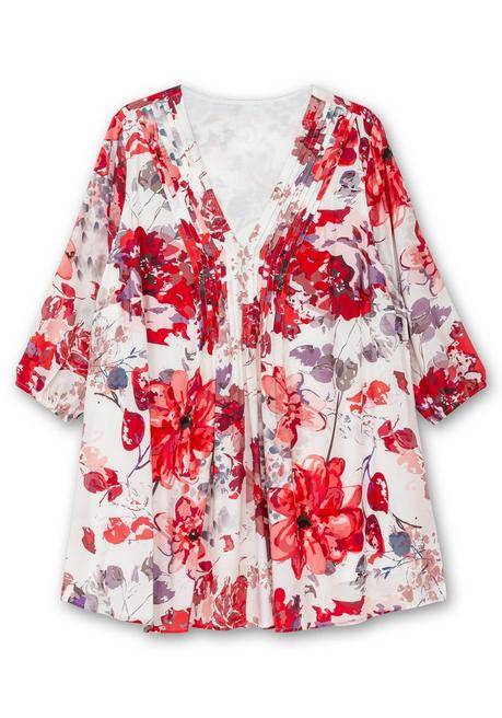 Creation L Bedruckte Longtunika Mit 3/4-Arm Und Biesen - Weiß Gemustert Sheego