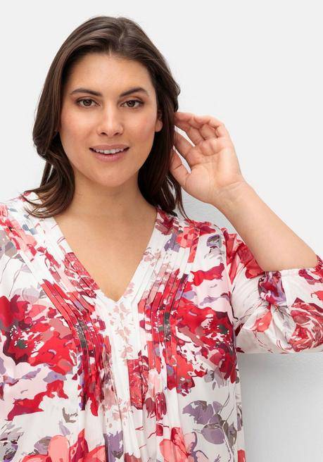 Creation L Bedruckte Longtunika Mit 3/4-Arm Und Biesen - Weiß Gemustert Sheego