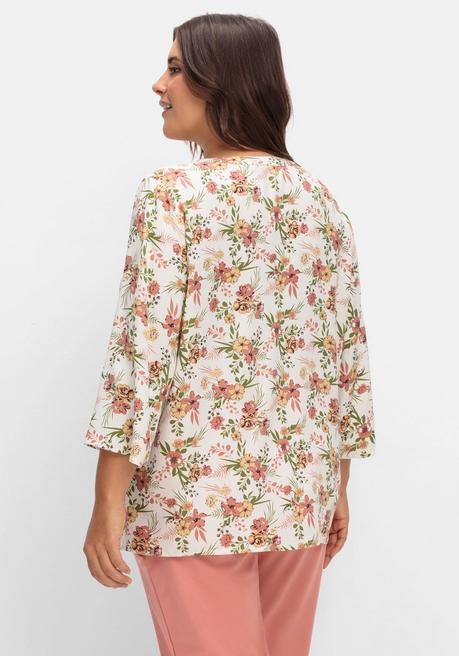 Sheego Bedruckte Tunika Mit 3/4-langen Krempelärmeln - Ecru Gemustert Sheego