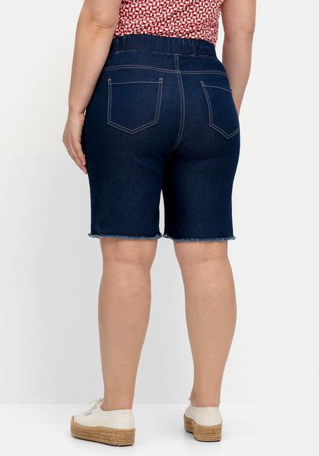 Sheego Bermudas Aus Sweat-Denim, Mit Offenem Saum - Dark Blue Denim Sheego
