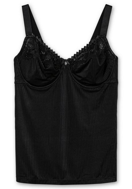 Sheego BH-Hemd Mit Spitzen-Cups Und Tonigen Streifen - Schwarz Sheego